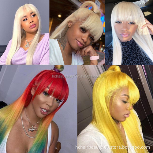 Wholesale 613 Blonde Wig Machine Made None Lace Front Wig Brazilian Straight Human Hair Wigs With Bangs